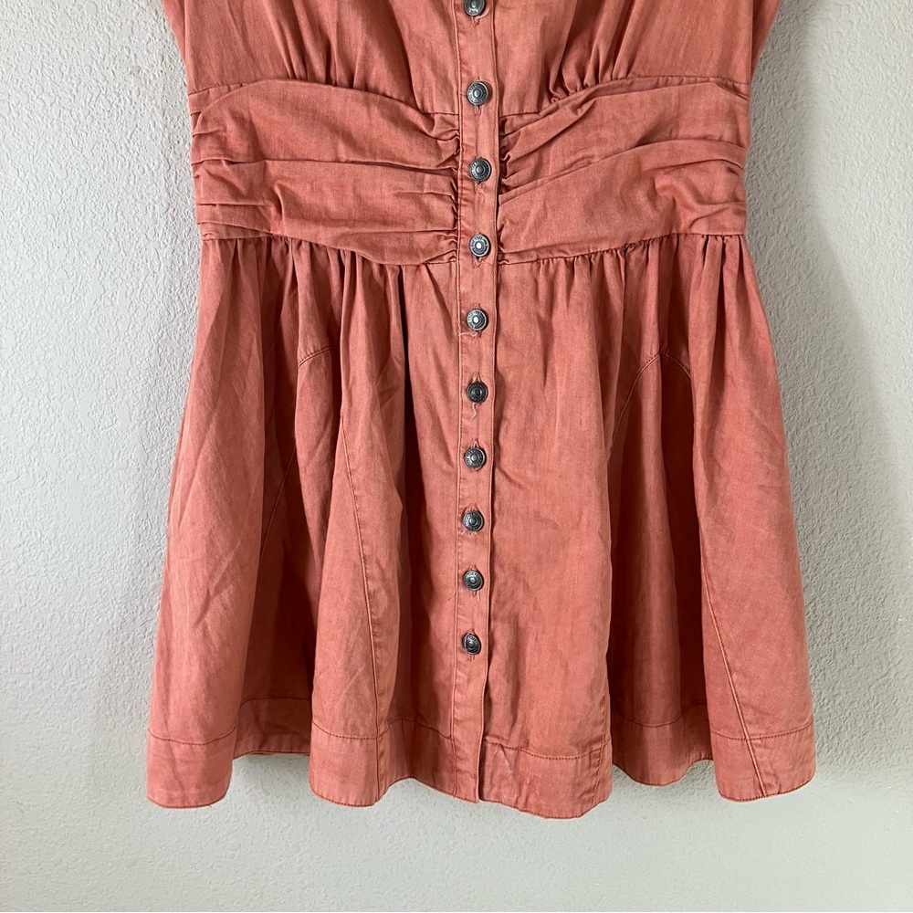FREE PEOPLE Denim Boho Mini Shirt Dress M Fit & Flare Summer Festival Beach - Picture 5 of 16